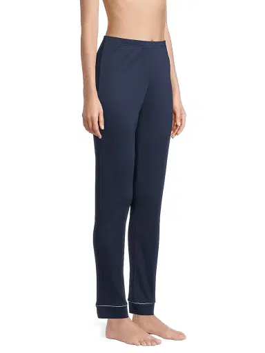 Hanro Women's Natural Comfort 2-Piece Long Pajama Set - Deep Navy - Size Large | Thumbnail 4 Hanro Women's Natural Comfort 2-Piece Long Pajama Set - Deep Navy - Size Large | Thumbnail 4