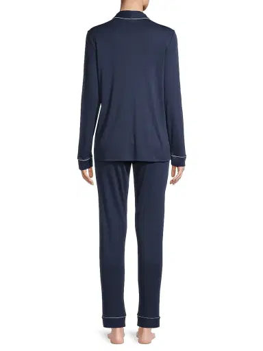Hanro Women's Natural Comfort 2-Piece Long Pajama Set - Deep Navy - Size Large | Thumbnail 5 Hanro Women's Natural Comfort 2-Piece Long Pajama Set - Deep Navy - Size Large | Thumbnail 5