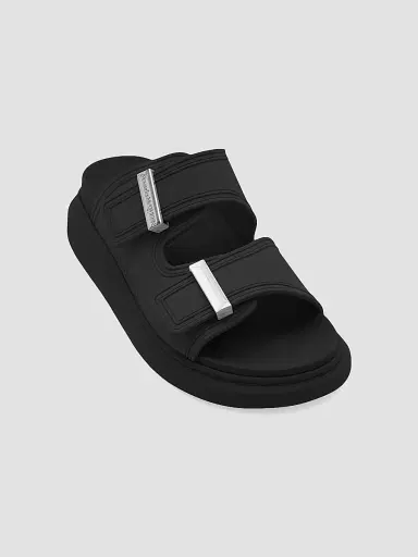 Alexander McQueen Women's Rubber Double-Strap Slides - Black - Size 11 Sandals | Thumbnail 2