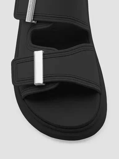 Alexander McQueen Women's Rubber Double-Strap Slides - Black - Size 11 Sandals | Thumbnail 4