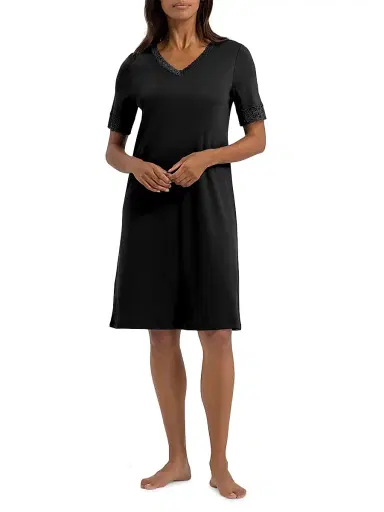 Hanro Women's Moments Short-Sleeve Nightgown - Black - Size Large | Thumbnail 2