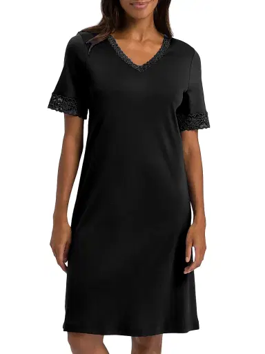 Hanro Women's Moments Short-Sleeve Nightgown - Black - Size Large | Thumbnail 3