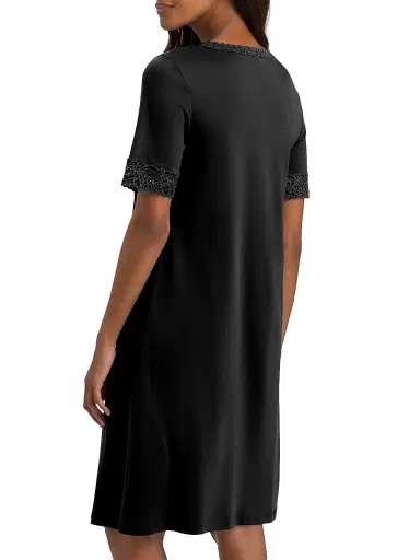 Hanro Women's Moments Short-Sleeve Nightgown - Black - Size Large | Thumbnail 4