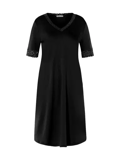Hanro Women's Moments Short-Sleeve Nightgown - Black - Size Large | Thumbnail 1