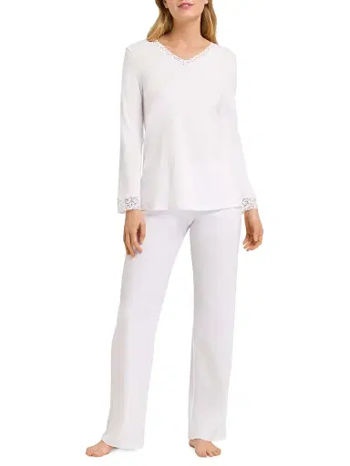 Hanro Women's Moments Cotton 2-Piece Pajama Set - White - Size XL | Thumbnail 2