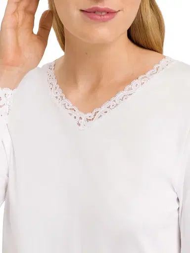 Hanro Women's Moments Cotton 2-Piece Pajama Set - White - Size XL | Thumbnail 4