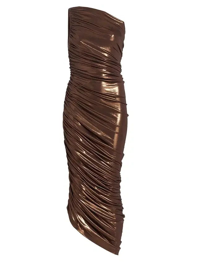 Norma Kamali Women's Diana Metallic One-Shoulder Midi-Dress - Chocolate