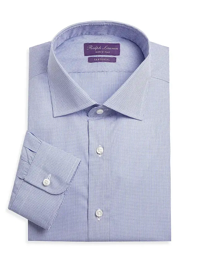 Ralph Lauren Purple Label Men's Aston Gingham Sport Shirt - Sky Blue White