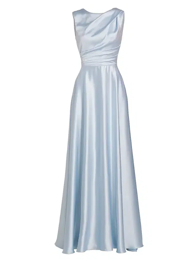 Amsale Women's Draped Boatneck Satin Gown - Ice