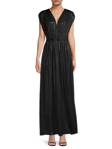 Norma Kamali Women's Athena Sheen Belted Gown - Black | Thumbnail 2