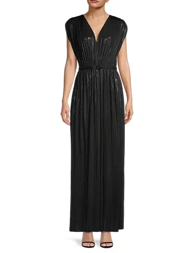 Norma Kamali Women's Athena Sheen Belted Gown - Black | Thumbnail 3