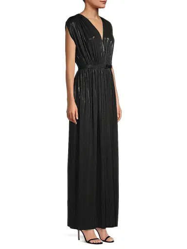 Norma Kamali Women's Athena Sheen Belted Gown - Black | Thumbnail 4