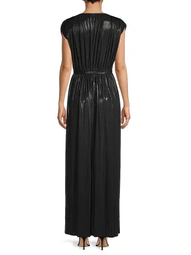 Norma Kamali Women's Athena Sheen Belted Gown - Black | Thumbnail 5