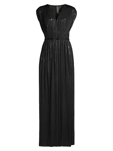 Norma Kamali Women's Athena Sheen Belted Gown - Black | Thumbnail 1
