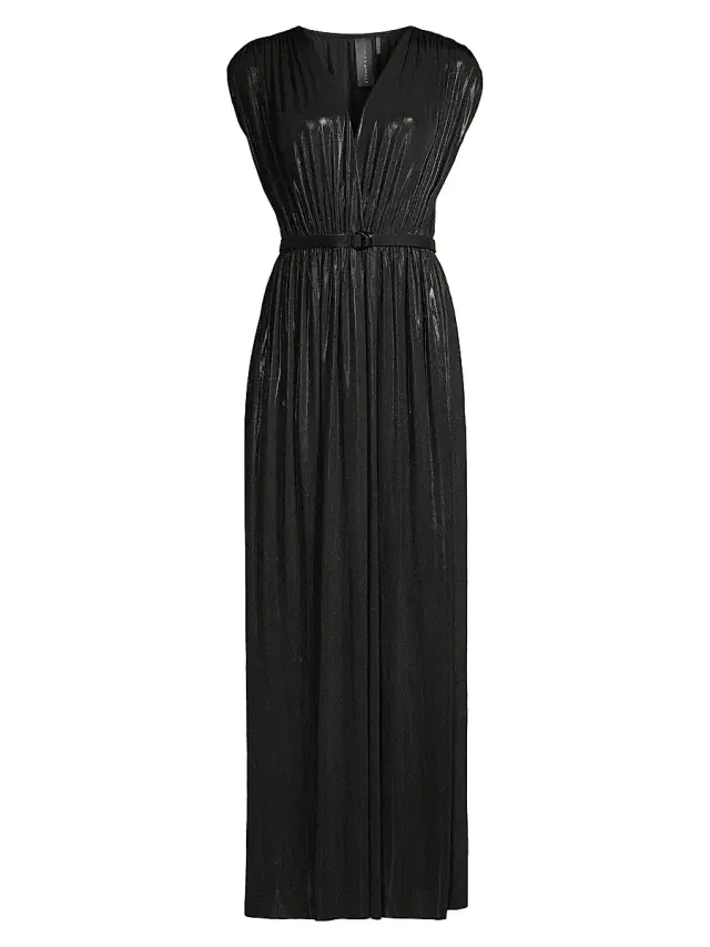 Norma Kamali Women's Athena Sheen Belted Gown - Black