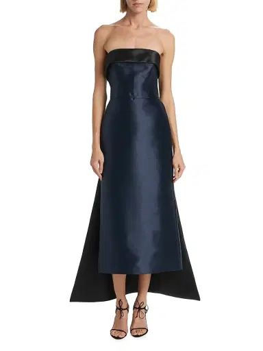 Amsale Women's Mikado Satin Strapless Tea-Length Dress | Thumbnail 3 Amsale Women's Mikado Satin Strapless Tea-Length Dress | Thumbnail 3