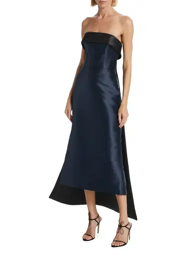 Amsale Women's Mikado Satin Strapless Tea-Length Dress | Thumbnail 4 Amsale Women's Mikado Satin Strapless Tea-Length Dress | Thumbnail 4