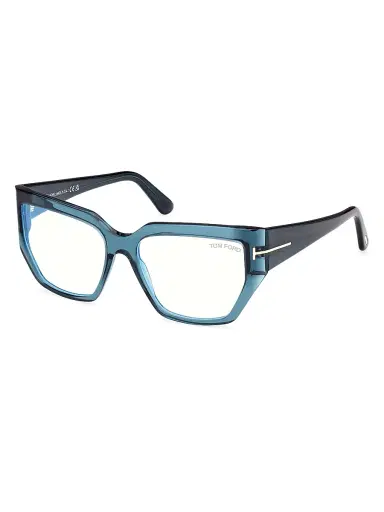 TOM FORD Women's 54MM Blue Block Square Eyeglasses - Transparent Dark Teal | Thumbnail 1 TOM FORD Women's 54MM Blue Block Square Eyeglasses - Transparent Dark Teal | Thumbnail 1