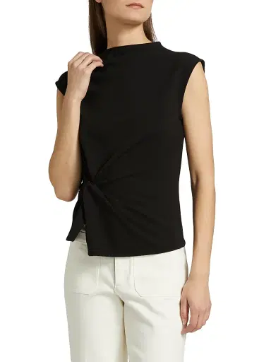 Tanya Taylor Women's Robin Knot Cap-Sleeve Blouse - Black | Thumbnail 3 Tanya Taylor Women's Robin Knot Cap-Sleeve Blouse - Black | Thumbnail 3
