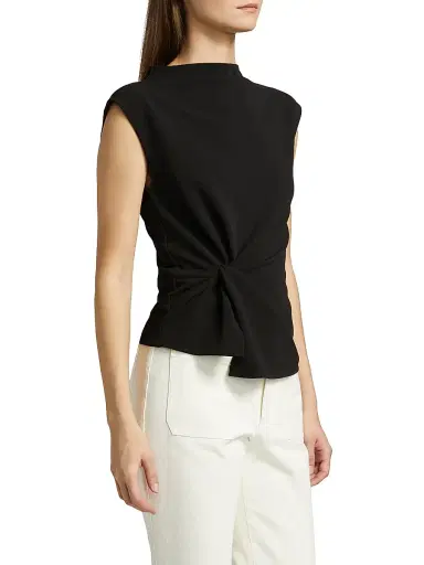 Tanya Taylor Women's Robin Knot Cap-Sleeve Blouse - Black | Thumbnail 4 Tanya Taylor Women's Robin Knot Cap-Sleeve Blouse - Black | Thumbnail 4