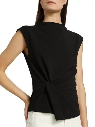 Tanya Taylor Women's Robin Knot Cap-Sleeve Blouse - Black | Thumbnail 6 Tanya Taylor Women's Robin Knot Cap-Sleeve Blouse - Black | Thumbnail 6