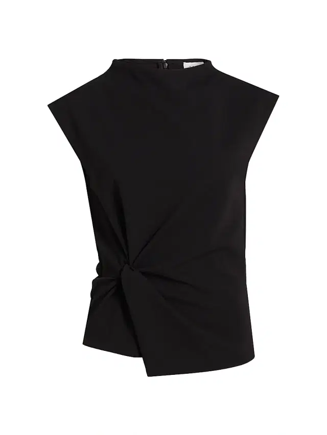 Tanya Taylor Women's Robin Knot Cap-Sleeve Blouse - Black