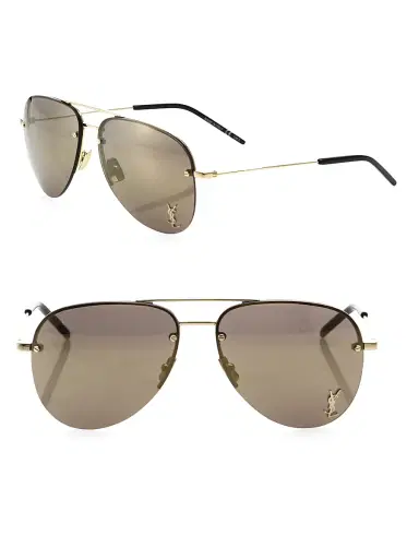 Saint Laurent Women's Monogram 59MM Mirrored Aviator Sunglasses - Gold | Thumbnail 1