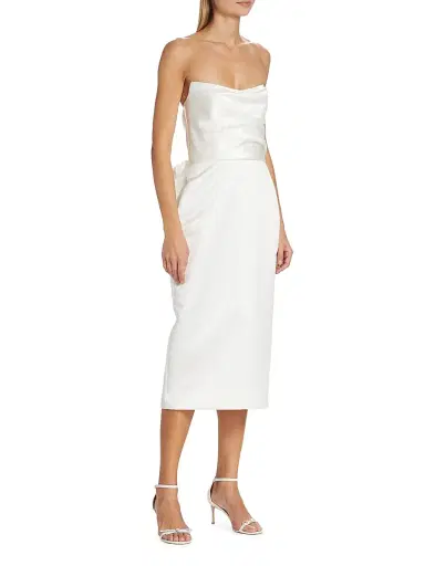 Amsale Women's Duchess Satin Bow-Back Midi-Dress - Ivory - Size 16 | Thumbnail 4 Amsale Women's Duchess Satin Bow-Back Midi-Dress - Ivory - Size 16 | Thumbnail 4