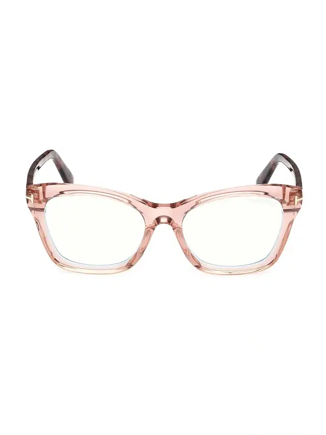 TOM FORD Women's 53MM Rectangular Eyeglasses - Transparent Pink Havana Blue