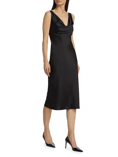 Norma Kamali Women's Maria Cowl-Neck Satin Midi-Dress - Black | Thumbnail 2