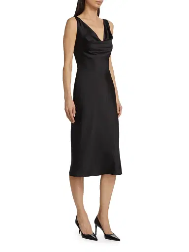 Norma Kamali Women's Maria Cowl-Neck Satin Midi-Dress - Black | Thumbnail 3