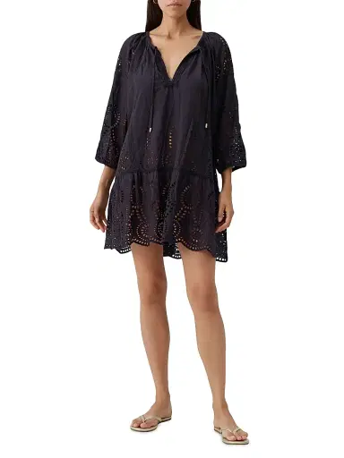 Melissa Odabash Women's Ashley Eyelet Cotton Cover-Up Minidress - Black - Size Large | Thumbnail 2 Melissa Odabash Women's Ashley Eyelet Cotton Cover-Up Minidress - Black - Size Large | Thumbnail 2