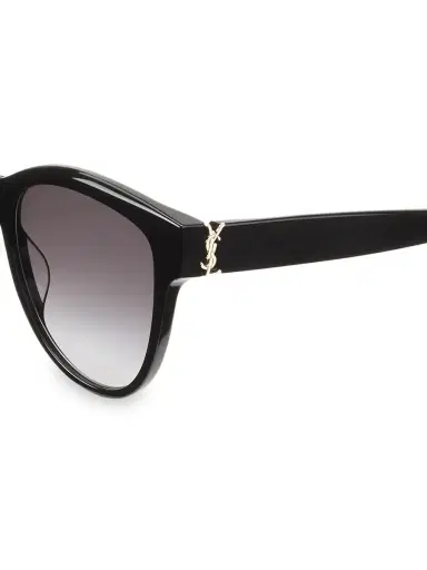 Saint Laurent Women's Monogram Acetate 55MM Round Sunglasses - Black | Thumbnail 2