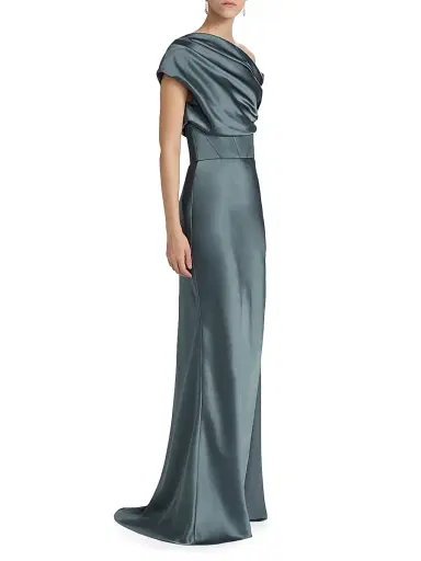Amsale Women's Satin One-Shoulder Gown - Petrol - Size 14 | Thumbnail 4 Amsale Women's Satin One-Shoulder Gown - Petrol - Size 14 | Thumbnail 4
