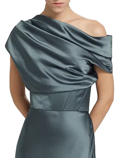 Amsale Women's Satin One-Shoulder Gown - Petrol - Size 14 | Thumbnail 6 Amsale Women's Satin One-Shoulder Gown - Petrol - Size 14 | Thumbnail 6