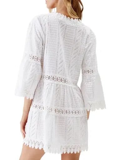 Melissa Odabash Women's Victoria Broderie Anglaise Tiered Minidress - White | Thumbnail 4 Melissa Odabash Women's Victoria Broderie Anglaise Tiered Minidress - White | Thumbnail 4