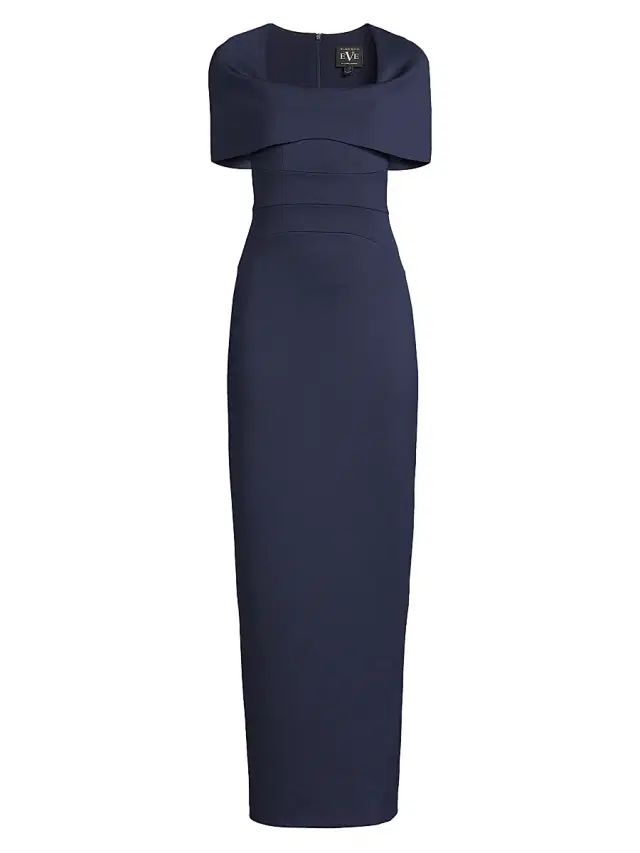 Black Halo Women's Eve Bernice Cape-Sleeve Gown - Pacific Blue