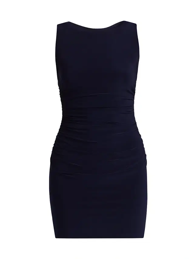 Women's Shirred Round Neck Minidress - True Navy