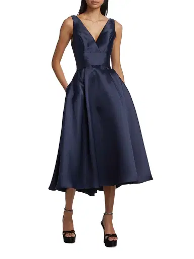 Amsale Women's Flared Mikado Midi-Dress - Navy - Size 16 | Thumbnail 2 Amsale Women's Flared Mikado Midi-Dress - Navy - Size 16 | Thumbnail 2