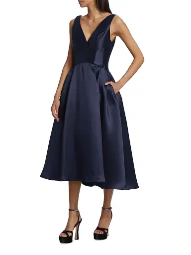 Amsale Women's Flared Mikado Midi-Dress - Navy - Size 16 | Thumbnail 3 Amsale Women's Flared Mikado Midi-Dress - Navy - Size 16 | Thumbnail 3