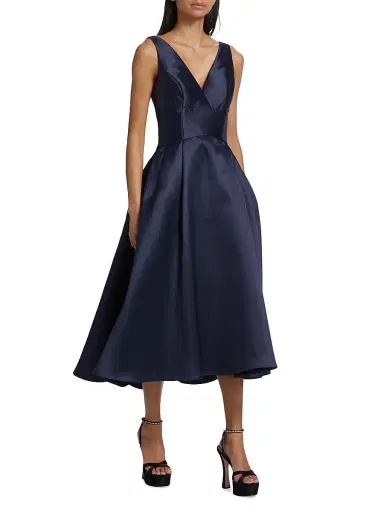 Amsale Women's Flared Mikado Midi-Dress - Navy - Size 16 | Thumbnail 4 Amsale Women's Flared Mikado Midi-Dress - Navy - Size 16 | Thumbnail 4