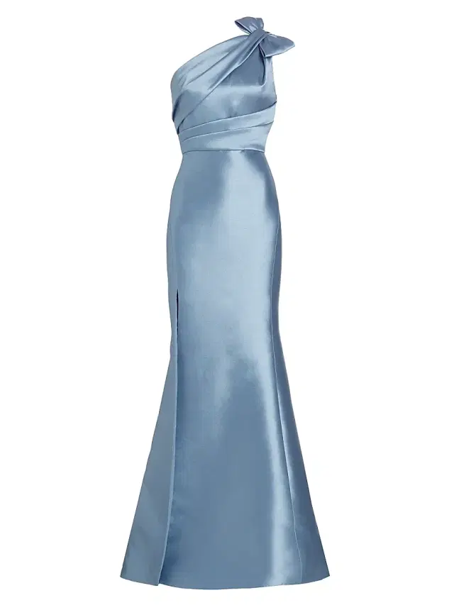 Amsale Women's Mikado Bow One-Shoulder Gown - Smokey Blue