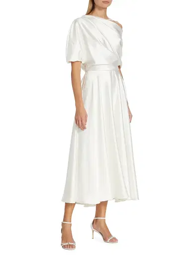 Amsale Women's Draped Off-The-Shoulder Satin Midi-Dress | Thumbnail 2 Amsale Women's Draped Off-The-Shoulder Satin Midi-Dress | Thumbnail 2