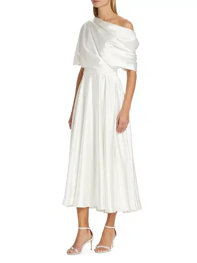 Amsale Women's Draped Off-The-Shoulder Satin Midi-Dress | Thumbnail 4 Amsale Women's Draped Off-The-Shoulder Satin Midi-Dress | Thumbnail 4