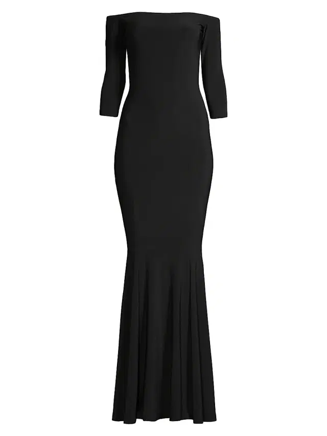 Norma Kamali Women's Off Shoulder Fishtail Gown - Black