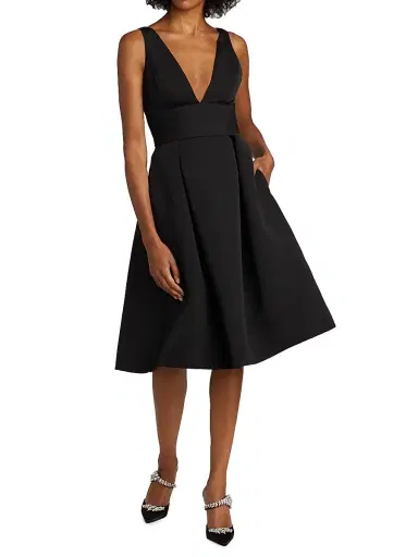 Amsale Women's Faille Deep V-Neck Dress | Thumbnail 2