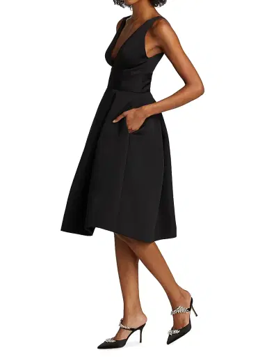 Amsale Women's Faille Deep V-Neck Dress | Thumbnail 4