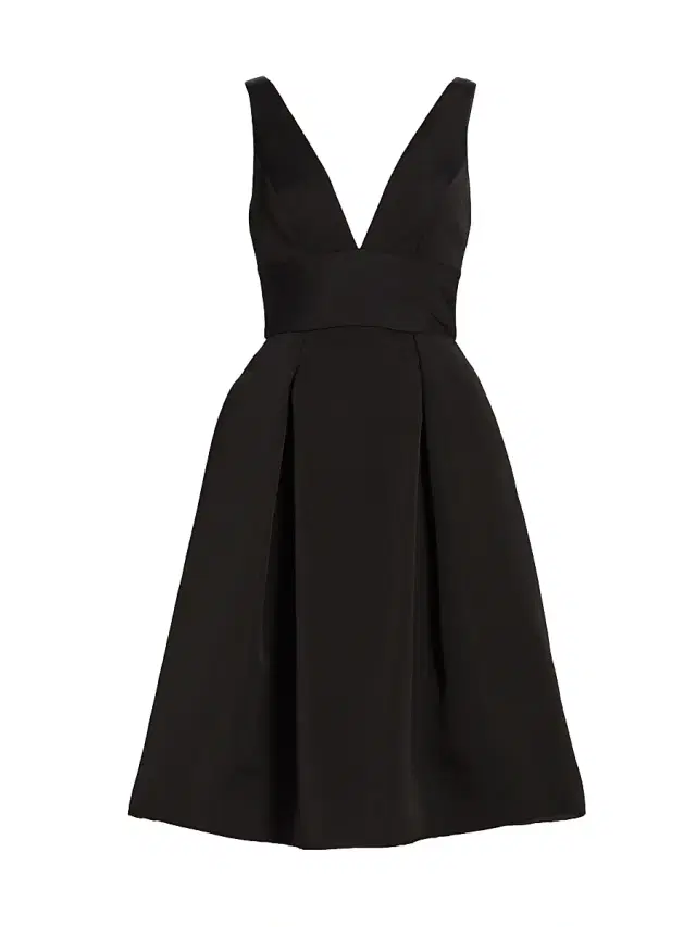 Women's Faille Deep V-Neck Dress - Black