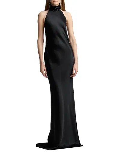 Ralph Lauren Collection Women's Chilton Satin Halter Gown - Black - Size 8 | Thumbnail 2