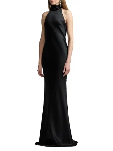 Ralph Lauren Collection Women's Chilton Satin Halter Gown - Black - Size 8 | Thumbnail 3